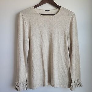 J. McLaughlin Shimmering Cream Blouse with Ruffled Cuffs